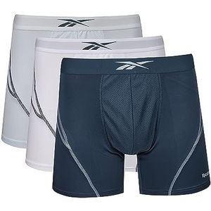 Reebok Reebok Set van 3 boxershorts voor heren in wit/grijs/staal met nylon riem en vochtregulerend, boxershorts voor heren, Wit/Blauw