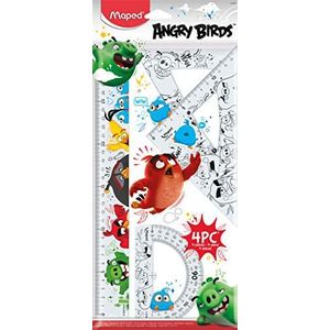Maped Angry Birds geometrie set met 1 liniaal 30 cm + 1 hoek 60 °/21 cm + 1 hoek 45 °/21 cm + 1 gradenboog 180 °/12 cm transparant patroon