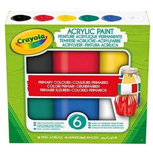 Crayola 6 x acryl goachen, primaire kleuren, in hersluitbare potten, gebruiksklaar, voor school en knutselen, 54-2009