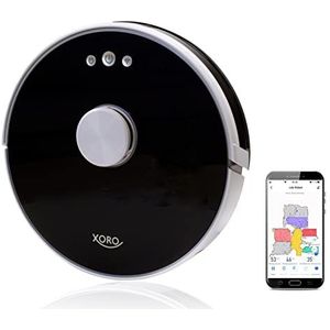 XORO HSR 200 krachtige wifi-stofzuigerrobot (dweilfunctie, lasernavigatie, app-besturing en spraakbesturing Alexa/Google Home, HEPA-filter, real-time kaart, 30 watt, 65 dB) zwart, wit