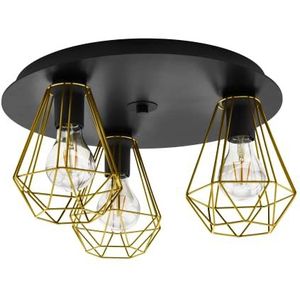 EGLO Plafondlamp Tarbes 2-3 vlammen, armatuur van zwart metaal en messing, plafondlamp voor woonkamer, slaapkamer en hal, fitting E27, Ø 45 cm