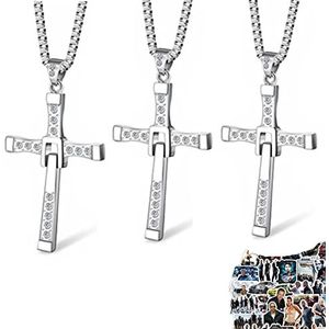 XHBTS 10 stickers en 3 reserveonderdelen Fast and Furious Dominic Torettos kruis halsketting hanger wijn diesel titanium staal halsketting sieraden heren pvc, PVC