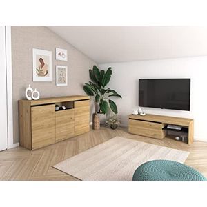 Skraut Home | Set Naturale | Eetkamer | Hulpmeubel | Buffet-tv-kast 120 cm | Afwerking in Scandinavisch zwart eiken