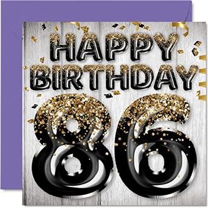 Stuff4 Verjaardagskaart voor mannen - Zwarte en gouden ballonnen - Verjaardagskaarten voor mannen van 86 jaar, papa, opa, opa, opa, oma, 145 mm x 145 mm