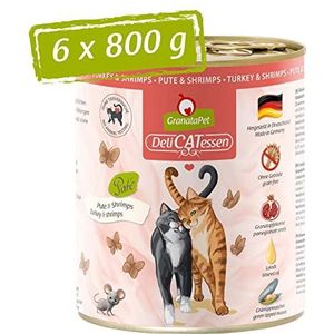 GranataPet Delicatessen Turkije & Garnalen 6 x 800 g natvoer voor katten Gourmet graanvrij en suikervrij voer