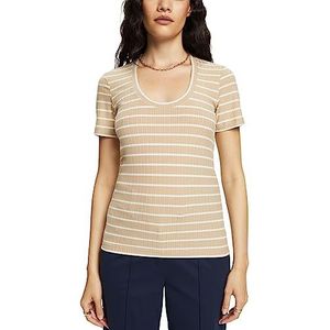 ESPRIT Collectie T-shirt van gestreept geribbeld mesh, zand, XL, Zand