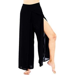 Lofbaz Palazzo-broek met split, voor dames en meisjes, vloeibare yogabroek, effen, zwart