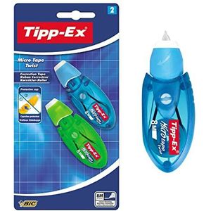 Tipp-Ex Micro Tape Twist correctierol met roterende beschermkap, 2 correctiemuizen per 1 blister, blauw/groen of rood/paars, 8 m x 5 mm
