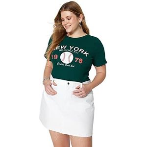 Trendyol Chemisier basique ajusté à col rond en tricot pour femme, vert émeraude, 3XL