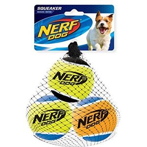 NERF Verpakking met 3 tennisballen, geluidsspeelgoed voor honden, 6,5 cm