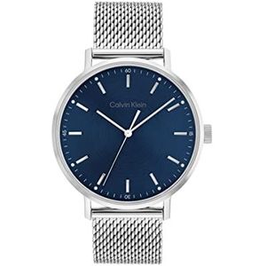 Calvin Klein 25200045 Herenhorloge, analoog, kwarts, met Milanese armband, roestvrij staal, zilverkleurig, Blauw, armband