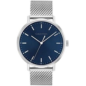 Calvin Klein Analoog kwartshorloge voor heren met Milanese armband van zilverkleurig roestvrij staal - 25200045, Blauw, Armband