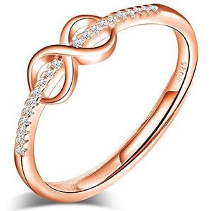 Yumilok 925 zilveren ring, verstelbare ring voor dames en meisjes, open verlovingsring, oneindigheidssymbool, trouwring, verstelbare maat, ingelegde zirkonia, voor Kerstmis en verjaardag, zilver,