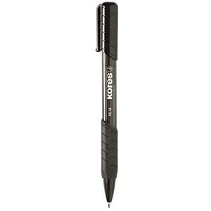 Kores - K6: balpen, zwart, fijne punt 0,7 mm, biologische inkt voor zacht schrijven, zachte grip, school- en kantoorbenodigdheden, 12 stuks