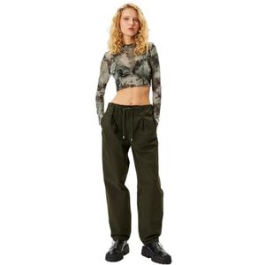 Koton Pantalon de parachute surdimensionné pour femme, en coton, avec poches à la taille et aux jambes élastiques, pantalon, Kaki (894), M