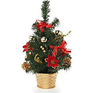 Heitmann Deco Kerstboom, versierd, kleine kunstkerstboom met sieraden, goud, groen, rood, kunststof