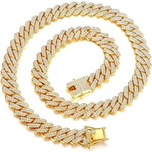 FIOROYAL Herenketting, gouden ketting voor heren, Cubaanse diamanten ketting, hiphop-sieraden cadeau voor jongens en heren, 46/51/56 cm, Legering, Kubieke zirkonia