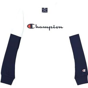 Champion Legacy American Classics B Logo Two-color L-s Crewneck T-shirt met lange mouwen voor jongens, Wit/Navy Blauw