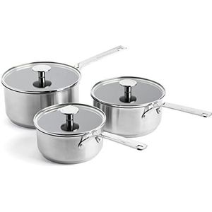 KitchenAid Roestvrij staal PFAS-vrije kookpannenset van keramiek, anti-aanbaklaag, 16 cm, 18 cm en 20 cm, roestvrij staal, hittebestendig, geschikt voor inductie, ovenbestendig, zilverkleurig