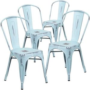 Flash Furniture Stapelstoel van metaal, voor binnen en buiten, groen/blauw, 4 stuks