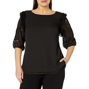 CITY CHIC Robe de dentelle supérieure grande taille chemise élégante femme, Noir, 46/grande taille