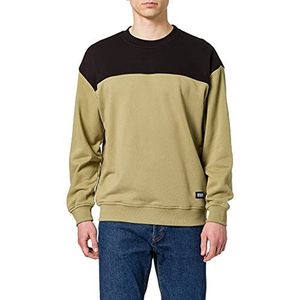 Urban Classics Upper Block Sweatshirt voor heren, ronde hals, kaki groen/zwart