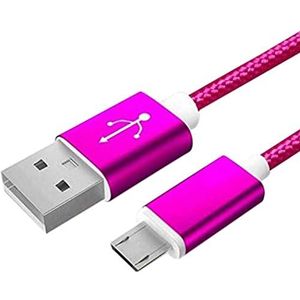 3 stuks kabel metaal nylon micro USB voor Nokia 1 Plus smartphone Android oplader aansluiting (roze)