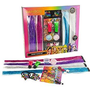 Rainbow High Shiny Hair Set haarverlenging glitter voor kinderen, met haarspelden, elastisch met pailletten, omkeerbaar, kleurgel, applicator, mooie groep