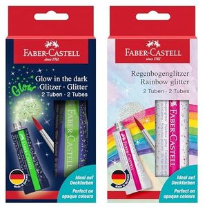 Faber-Castell 205213 - regenboog- en glow-in-the-dark glitter in het donker, elk 2 x 12 ml om te schilderen en te knutselen