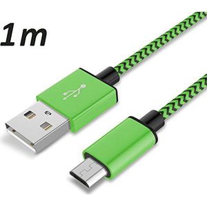 TheSmartGuard - Micro USB nylon kabel [2.1A] compatibel met Samsung, Sony, HTC, Huawei, XIAOMI smartphones met micro-USB-aansluiting | Kleur: groen | Lengte: 1m / 1m