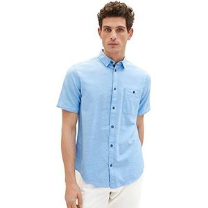 TOM TAILOR 1036213 Herenhemd met korte mouwen en borstzak, 31770 - structuur blauw visgraatpatroon