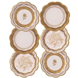 Talking Tables Party Porcelain Gold papieren borden in vintage-stijl voor Kerstmis, bruiloft en receptie of diner, meerkleurig, 17 cm (verpakking van 12 stuks met 3 modellen) PPG-PLATE-SML