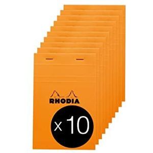 RHODIA 14600C Notitieblok, geniet, nr. 14, oranje, 11 x 17 cm, gelinieerd, 80 vellen, afneembaar, wit Clairefontainepapier, gecoat, 10 stuks