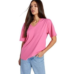 Trendyol T-shirt basique surdimensionné en tricot avec col en V pour femme, rose, M
