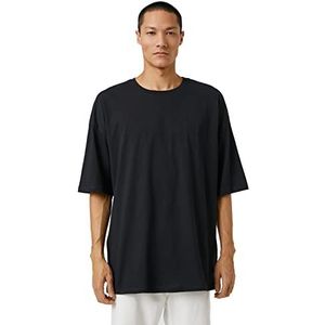 Koton Oversized basic T-shirt met ronde hals en korte mouwen heren T-shirt, Zwart (999).