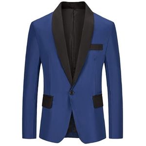 Huixin Modieuze herenjas slim fit business blazer contrastkleur blazer met één knop blazer heren business party lichtgewicht jas, Blauw