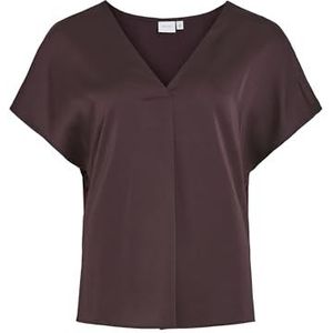 Vila Viellette S/S satijnen top met V-hals - Noos damesblouse met korte mouwen, Pruim