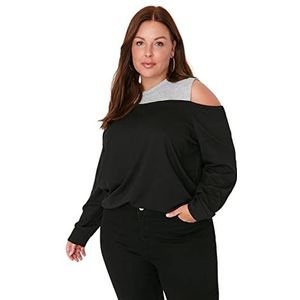 Trendyol Effen sweatshirt met ronde hals in grote maten voor dames, zwart, XL, zwart.