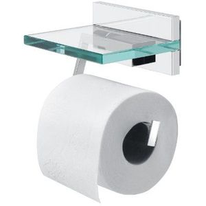 Tiger Safira combi-set: toiletpapierhouder met handige glazen plank en reserverolhouder, chroom