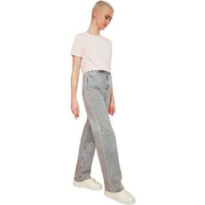 Trendyol Jeans met hoge taille en brede pijpen uit de jaren 90, grijs, XS dames, grijs, 32, grijs.