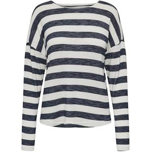 ONLY Onllira L/S String Top JRS T-shirt à manches longues pour femme, Dress Blues/Stripes : Cloud Dancer, L