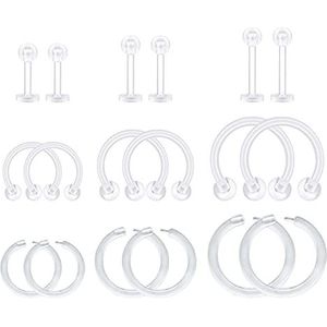 LAURITAMI Houdingsset voor piercing, acryl, bioflex, neusringen, transparant, industrieel, labret voor wenkbrauwen, barbell, Kunststof