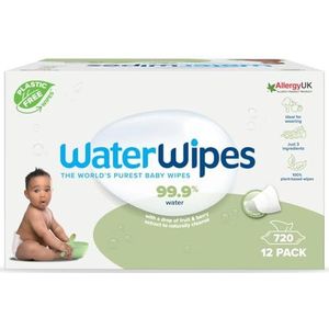 Waterwipes Getextureerde doekjes zonder plastic, 720 stuks (12 verpakkingen), doekjes voor baby's en peuters, 99,9% op waterbasis, ongeparfumeerd voor de gevoelige huid