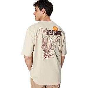 Trendyol T-shirt en tricot à col rond surdimensionné pour homme, beige, M