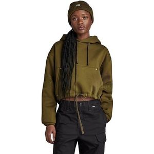 G-STAR RAW Grafische cropped mouw losse hoodie sweatshirt met capuchon dames, Groen (Dark Olive D23888-d425-c744)