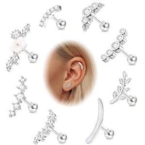 FIOROYAL 8 stuks 16 g piercing oor kraakbeen oorbellen dames roestvrij staal opaal bloem zirkonia glanzend oorpiercing tragus zilver goud helix piercing, Roestvrij staal, Kubieke zirkonia