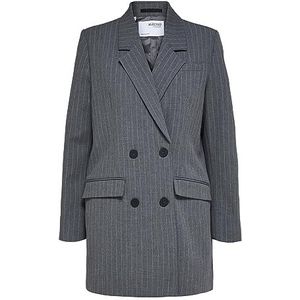 SELECTED FEMME Slfmyla Ls Relax Blazer Mgm Stripe Noos Damesblazer, Medium grijs / strepen: wit