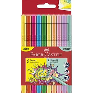 Faber Castell 155310 viltstiften Grip Colour Neon en Pastel, in etui met 10 10 stuks etui (Neon & Pastel)