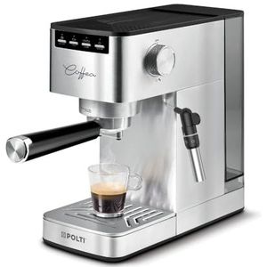 Polti Coffea P10S Machine manuelle pour café expresso et Cappuccino, compatible avec café moulu et dosettes E.S.E. 44 mm, Steamymilk pour monter le lait, réservoir amovible de 1,3 L, couleur argent