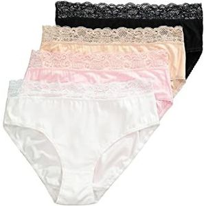 Ulla Popken Lot de 4 slips midi en dentelle bambou pour femme, Multicolore, 66-68